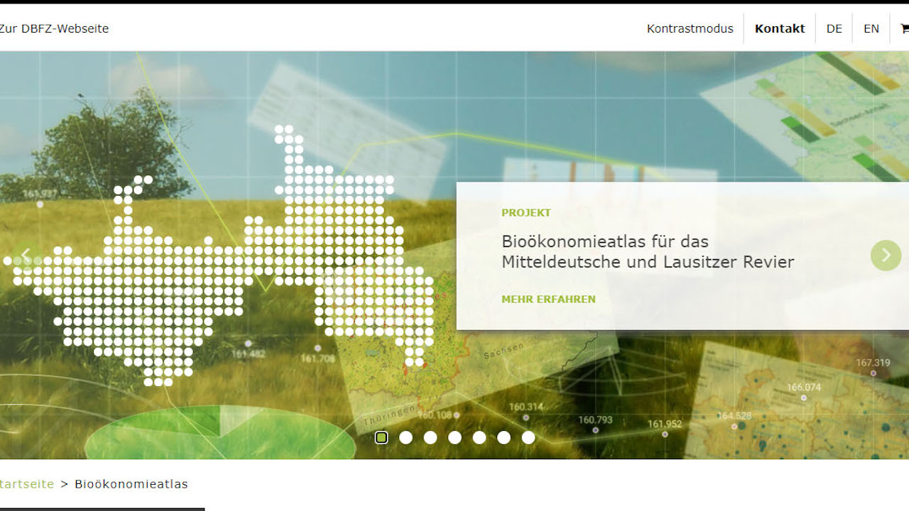 Webseite des DBFZ zum neuen Bioökonomieatlas für Mitteldeutschland und die Lausitz
