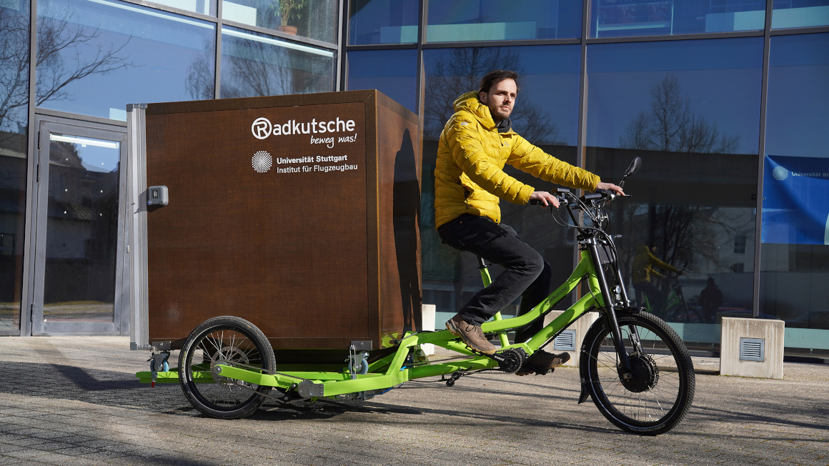 Das Schwerlast-Fahrrad der Universität Stuttgart und der Firma Radkutsche soll mehr Nachhaltigkeit in den innerstädtischen Lieferverkehr bringen.