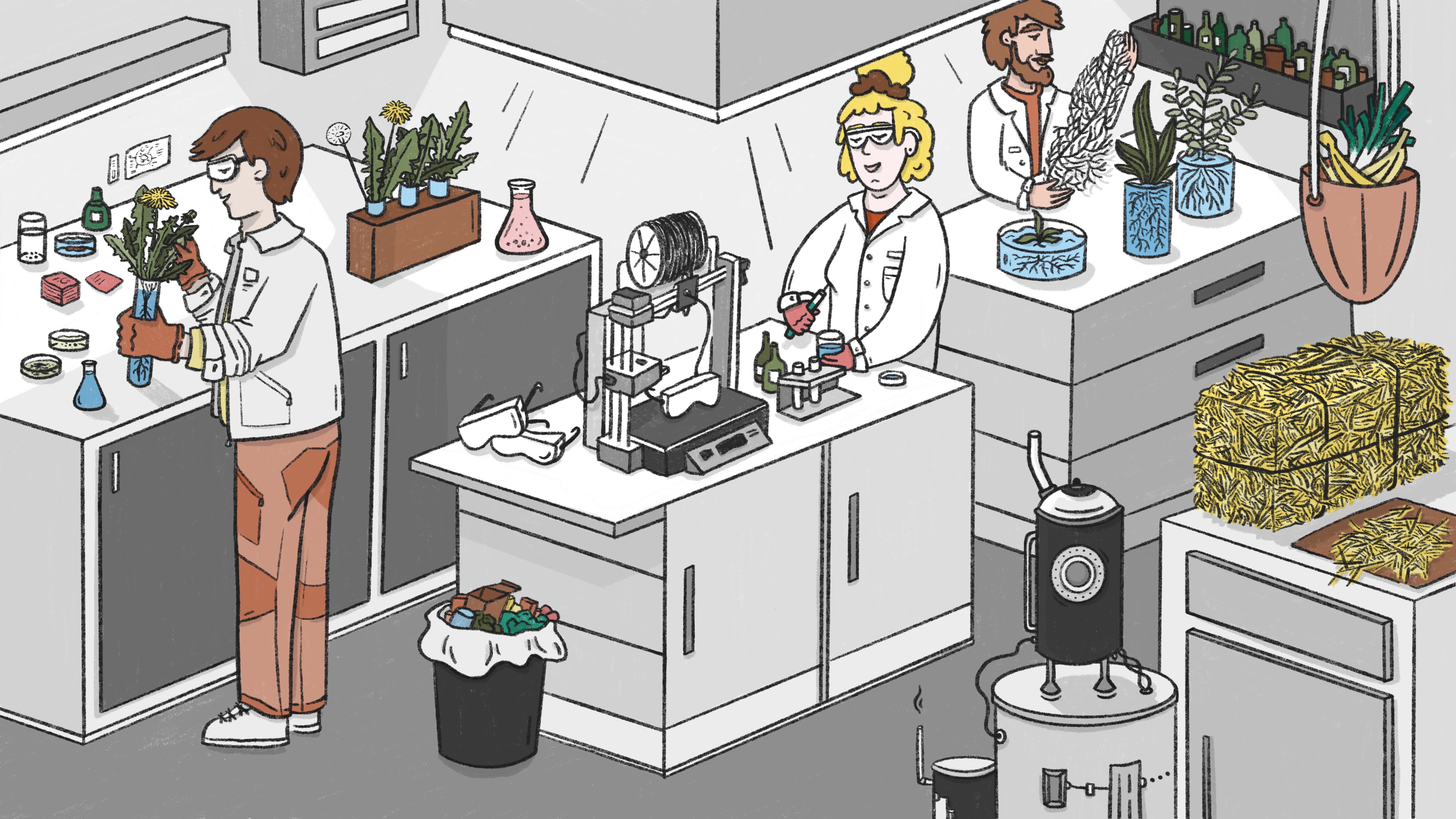 Illustration eines Labors mit Forschenden