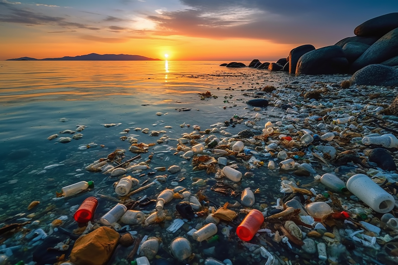 Mit Plastikmüll verschmutzer Strand 
