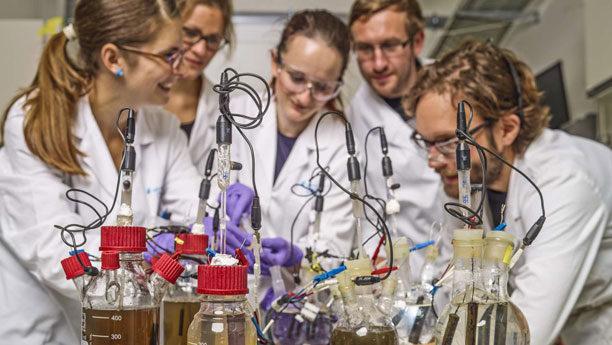 Am UFZ in Leipzig wird die Elektrobiotechnologie erforscht. Hier hat der Forschungspreisträger Falk Harnisch mit den Fördergeldern des Bundesforschungsministeriums eine Arbeitsgruppe aufgebaut.