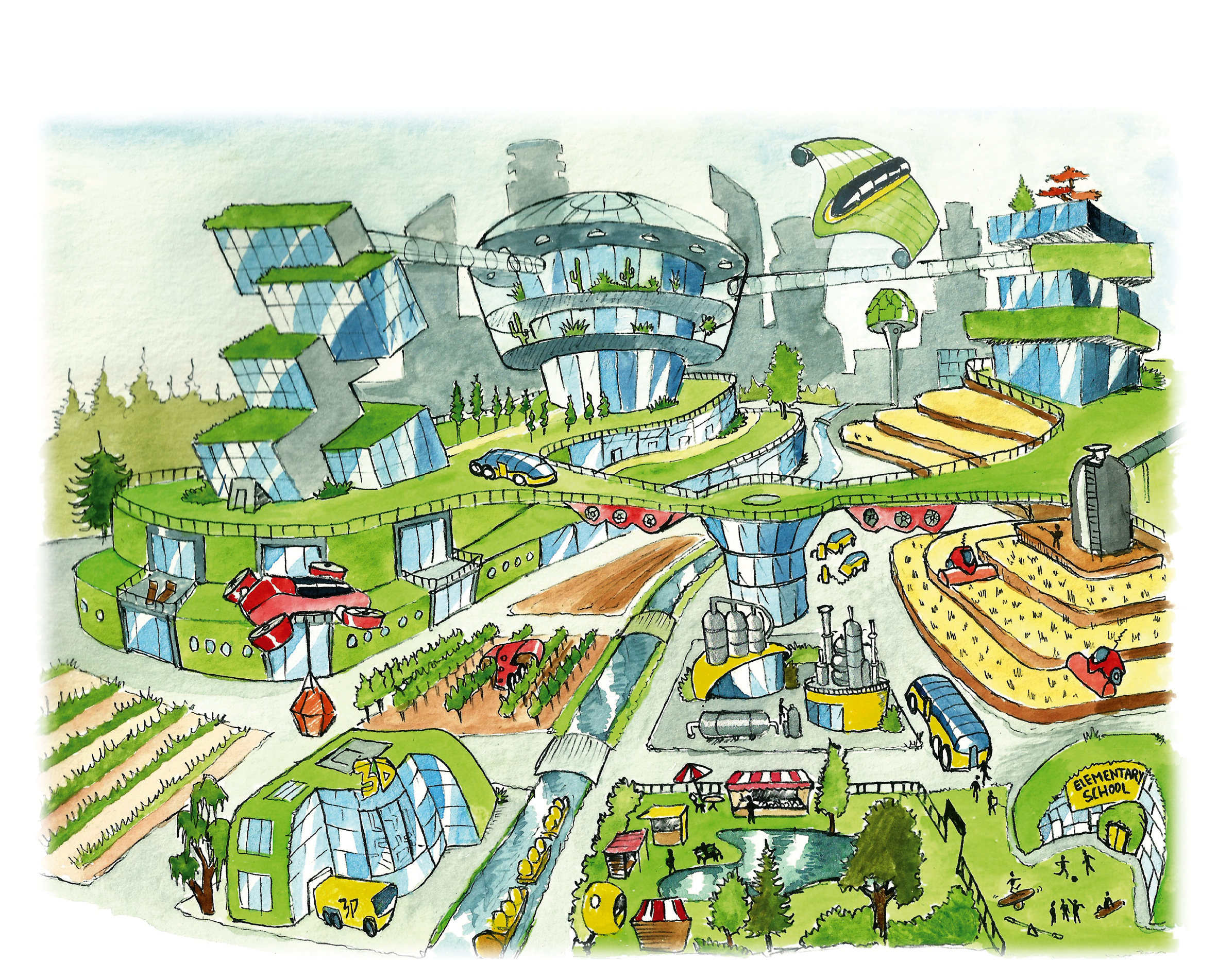 Biobasierte Stadt - Zeichnung